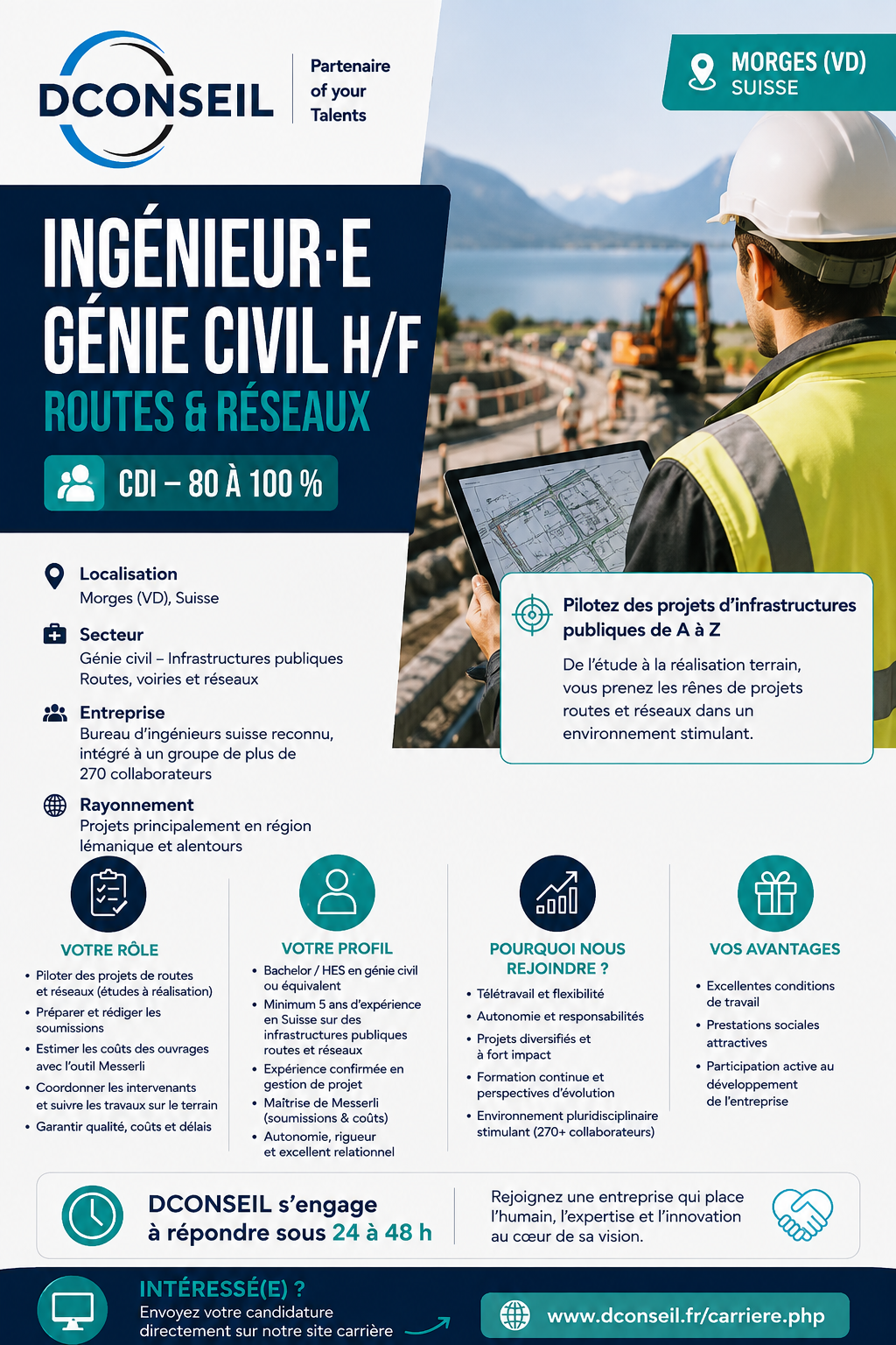 Affiche de l’offre Ingénieur·e en génie civil- Routes & Réseaux